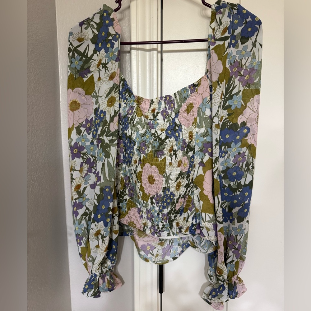 ASTR Women's Floral Blouse - Pink, Green, Blue - Picture 3 of 4
